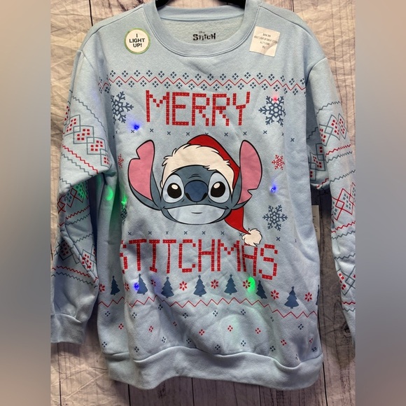 Stitch Disney Light up Christmas Crewneck Sweater XL NWT - Picture 6 of 6
